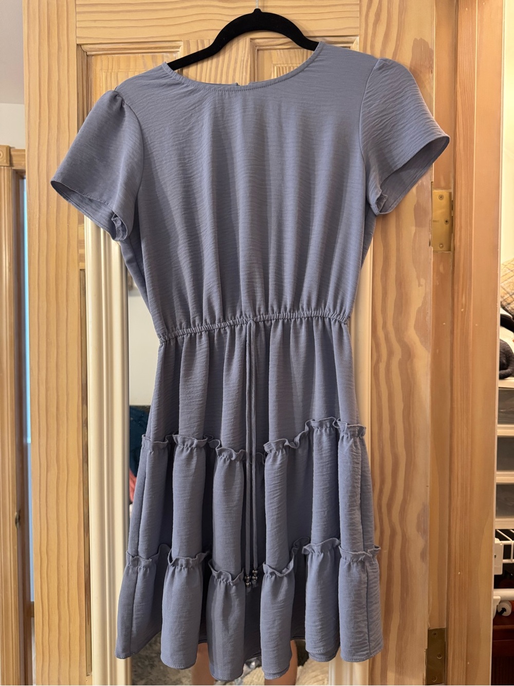 City Studio Dusty Blue Tiered Short Sleeve Dress